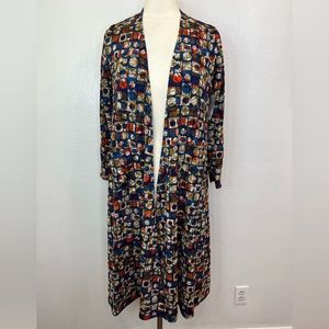 Lularoe Sarah Beautiful Multicolor Geometric Print Duster Cardigan Size XS